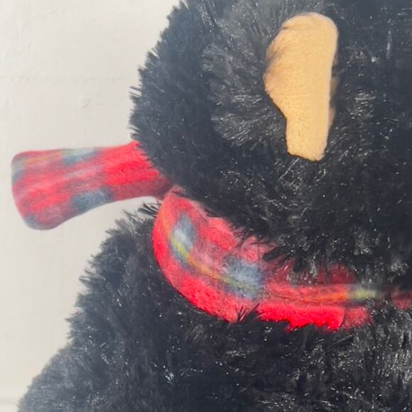 Amerll Black Soft Cuddly Sitting Bear with Plaid Scard Large Snout Plastic Eyes - Picture 6 of 13